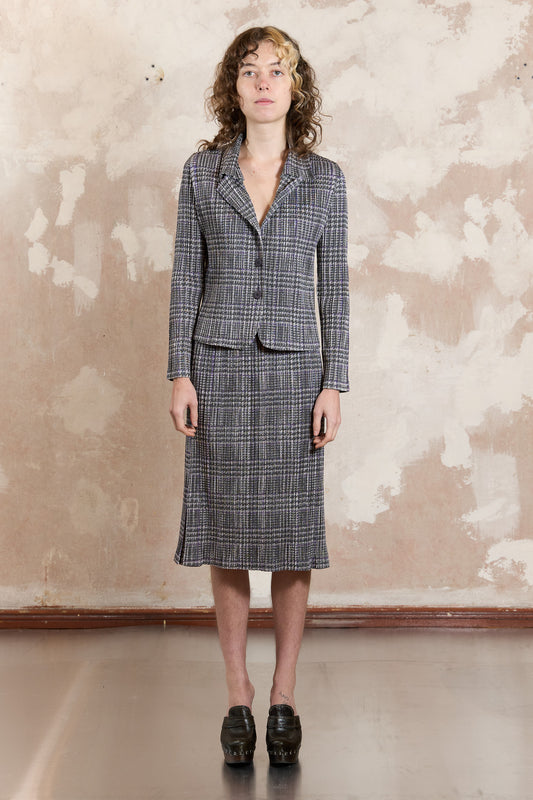Issey Miyake Pleats Please Trompe-l'œil plaid houndstooth blazer and skirt 2003