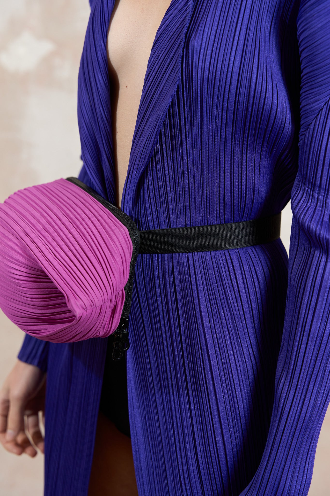 Issey Miyake Pleats Please long purple cardigan, 2020