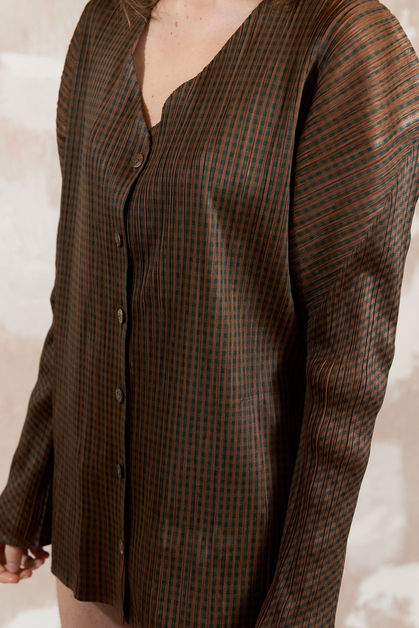 Issey Miyake Pleats Please checkered pattern cardigan with pockets 2005