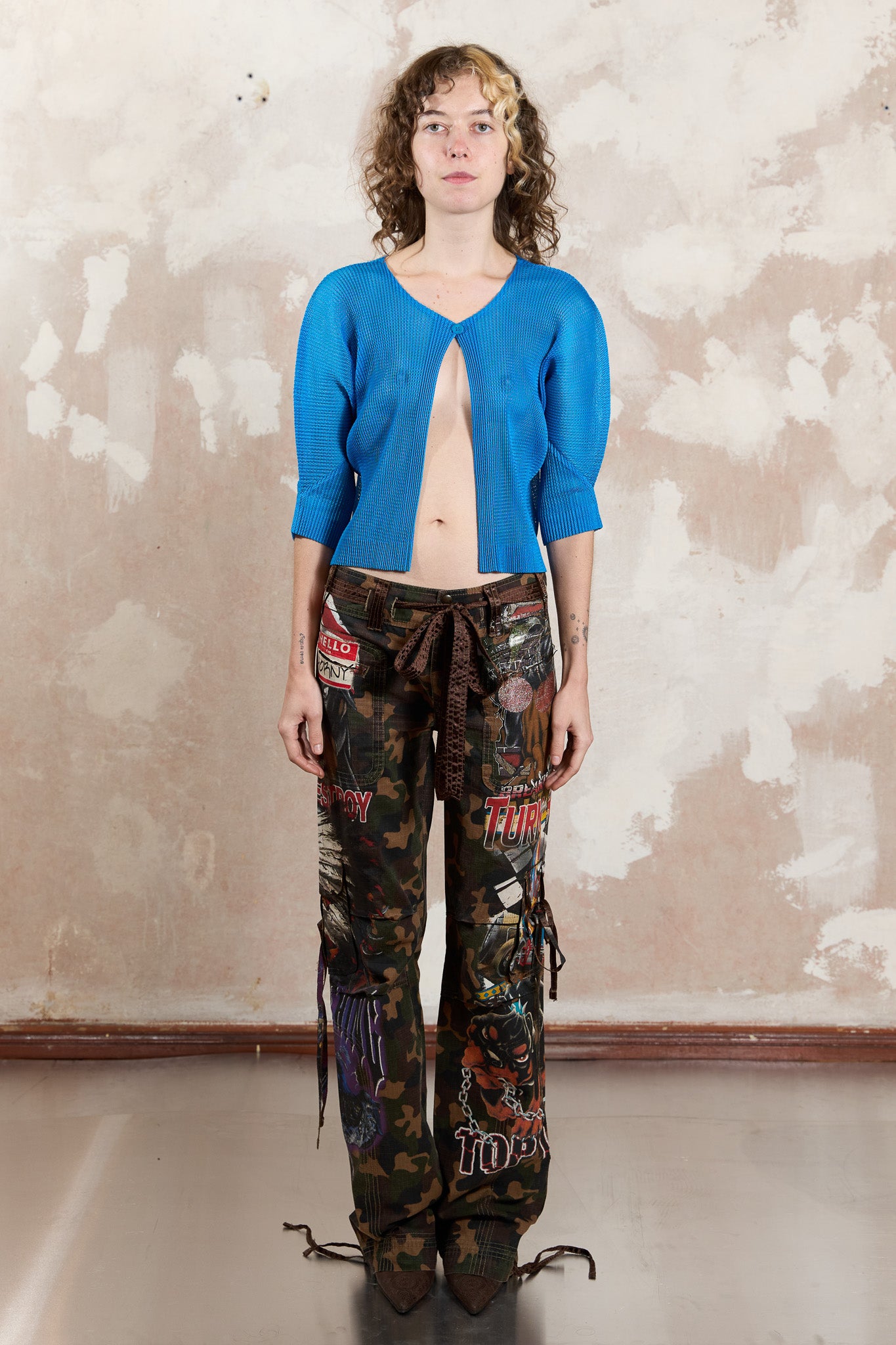 Issey Miyake Pleats Please blue sheer cropped blouse, 2015