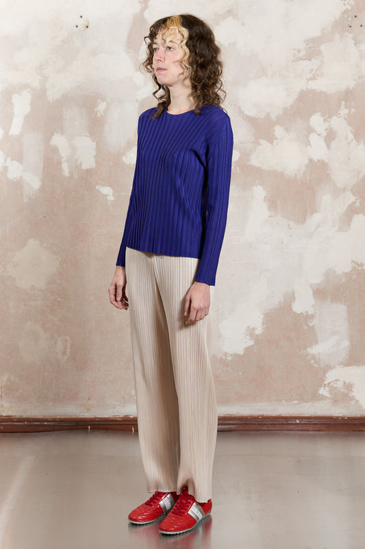 Issey Miyake Pleats Please round neck purple top