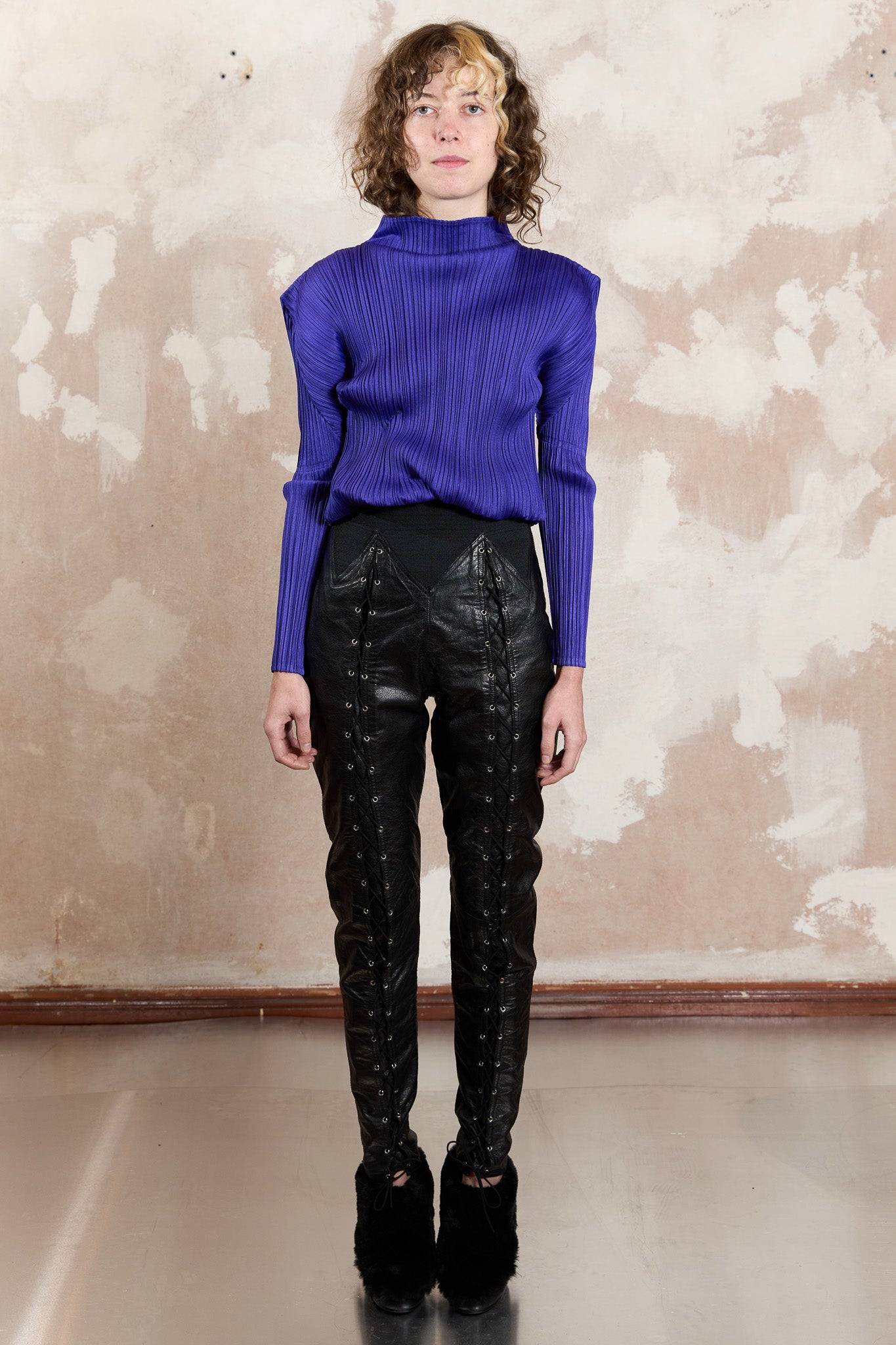 Issey Miyake Pleats Please electric purple high neck top, 2010