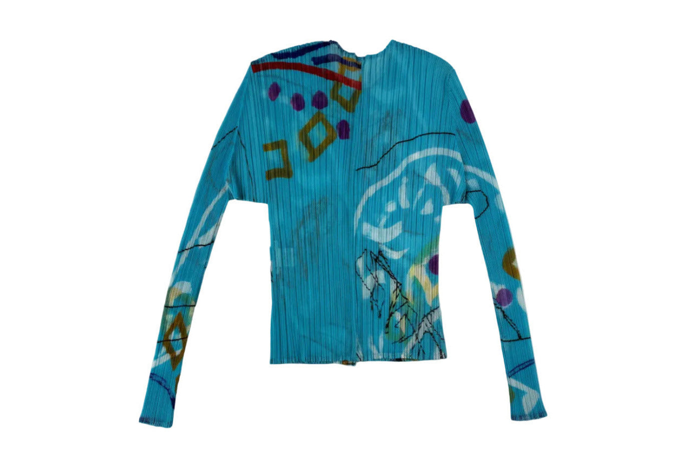 Pleats Please light blue sheer blouse with graffiti pattern 2012