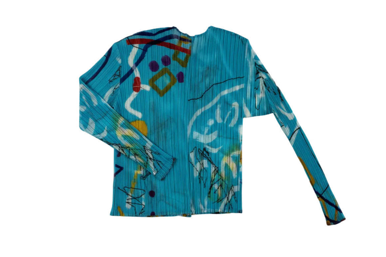 Pleats Please light blue sheer blouse with graffiti pattern 2012