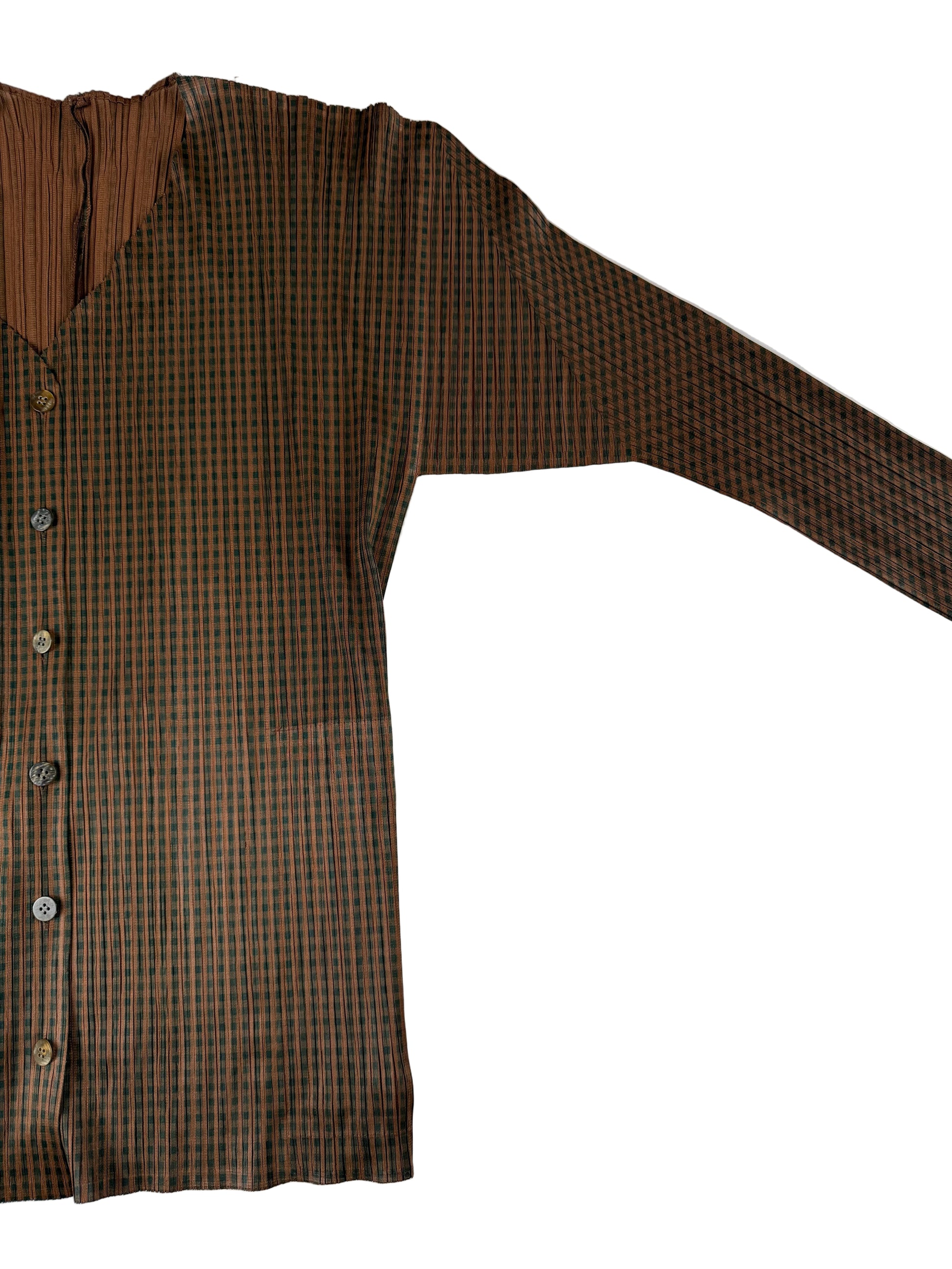 Issey Miyake Pleats Please checkered pattern cardigan with pockets 2005