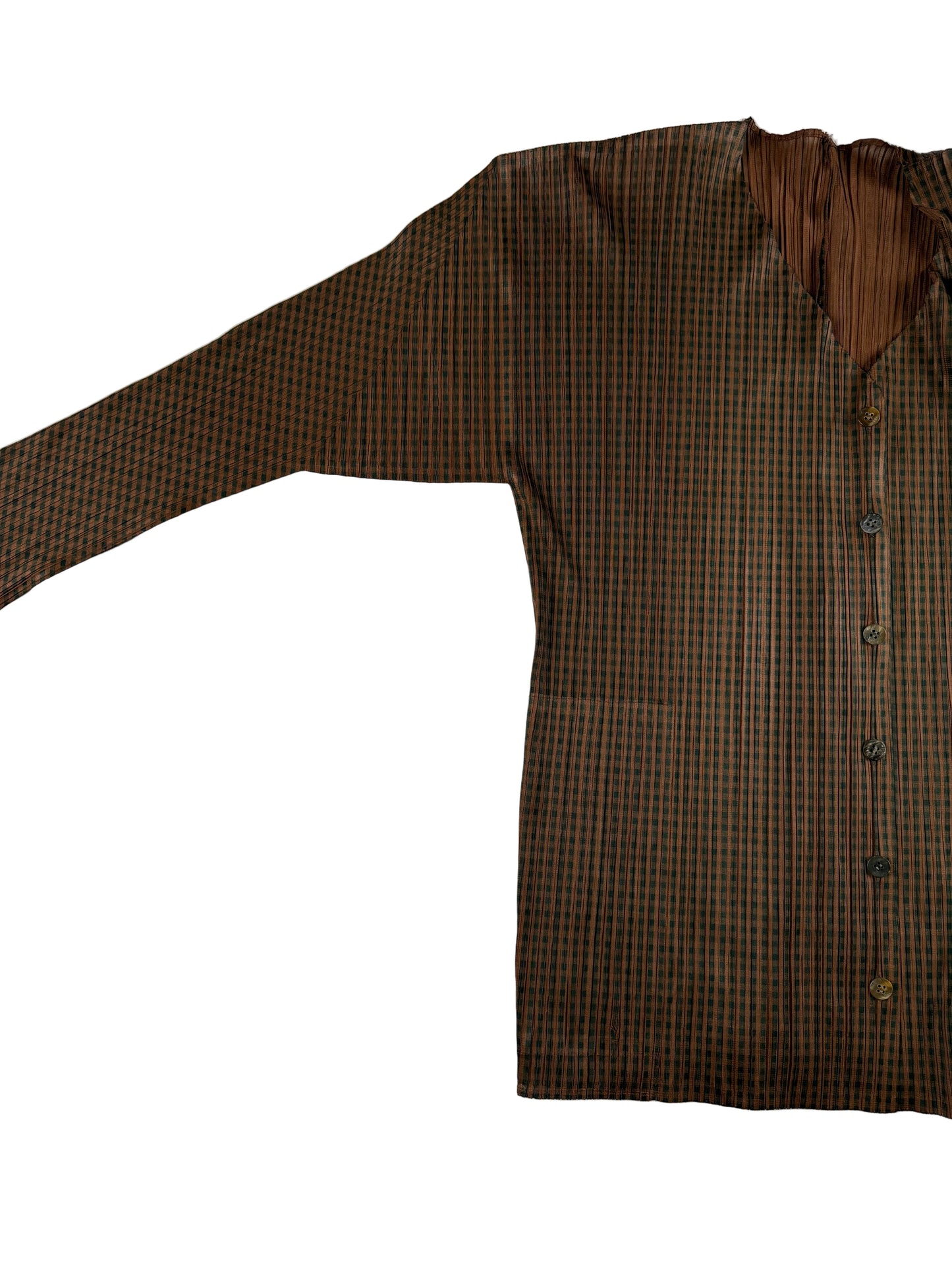 Issey Miyake Pleats Please checkered pattern cardigan with pockets 2005