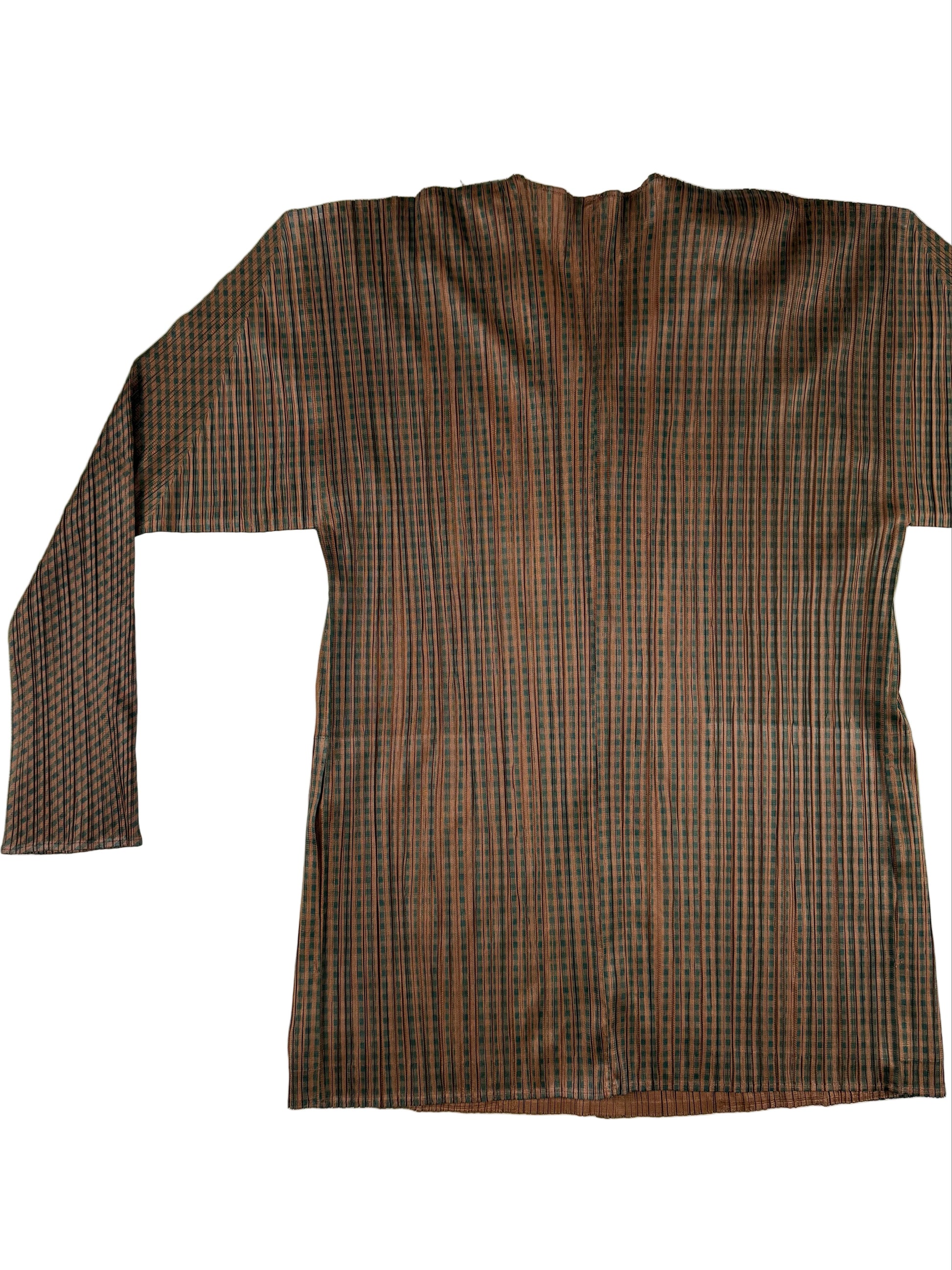 Issey Miyake Pleats Please checkered pattern cardigan with pockets 2005