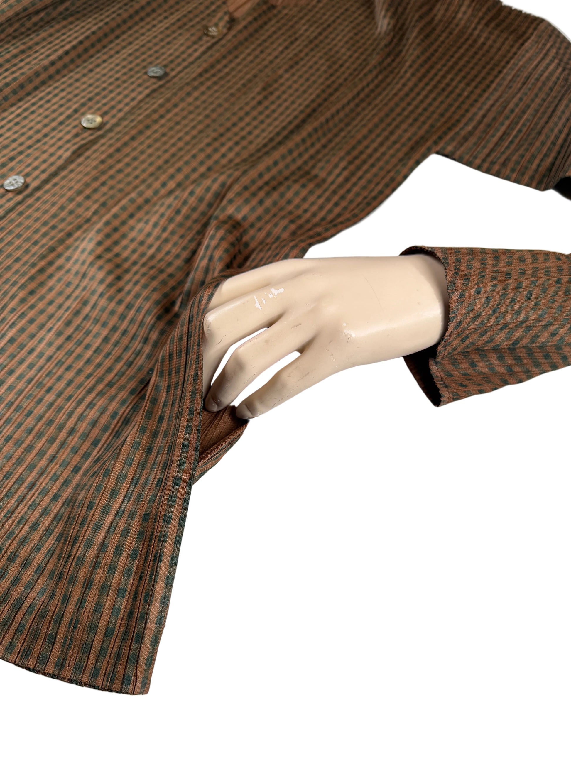 Issey Miyake Pleats Please checkered pattern cardigan with pockets 2005