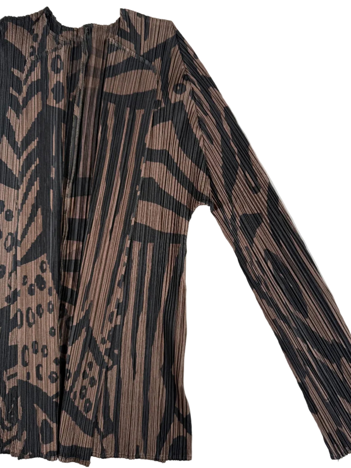 Issey Miyake Pleats Please black and brown print cardigan 2013