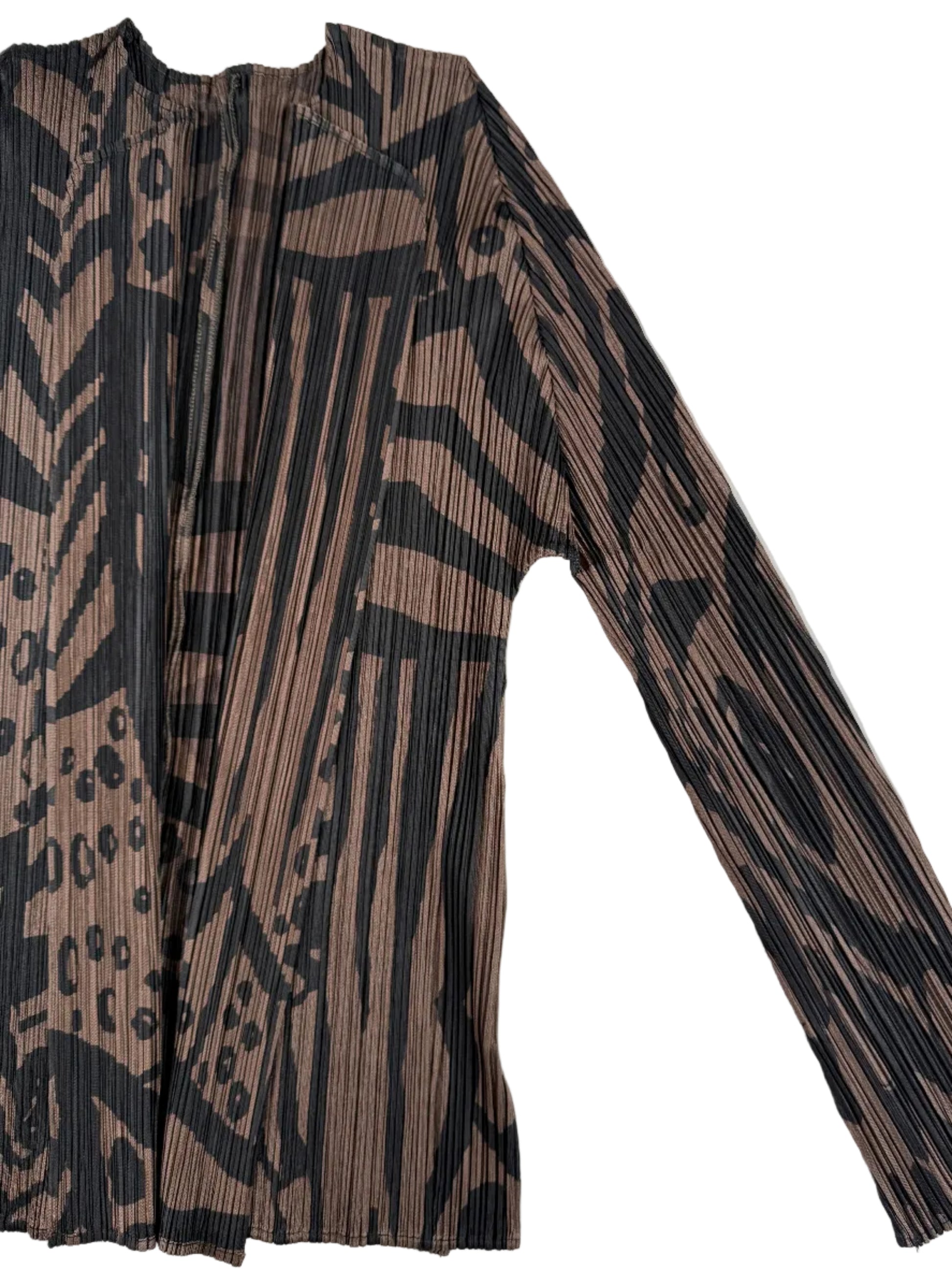 Issey Miyake Pleats Please black and brown print cardigan 2013