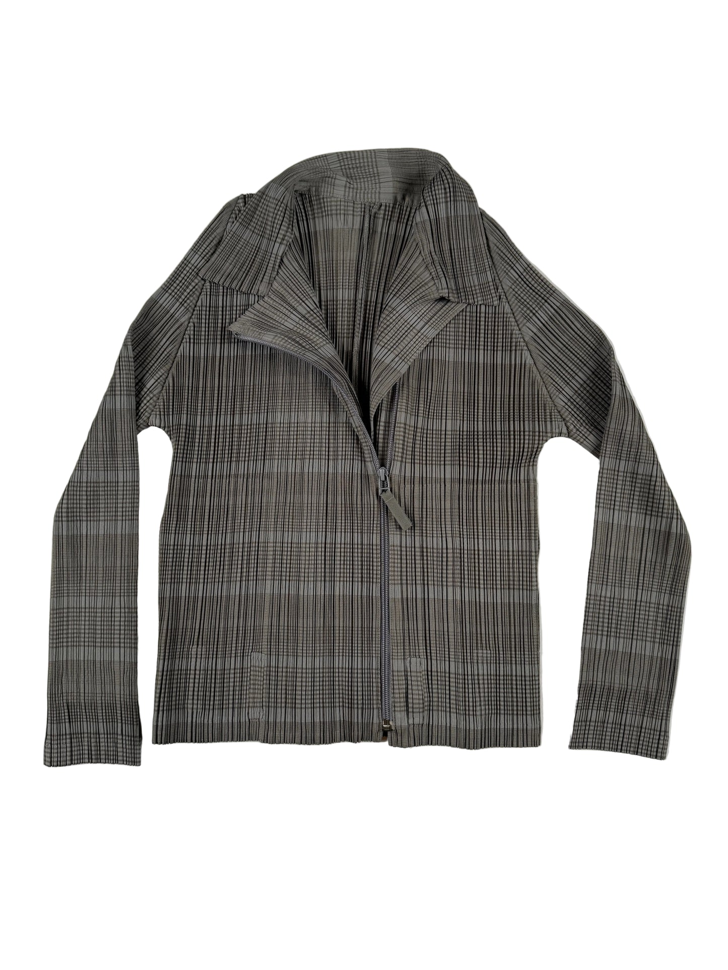 Issey Miyake Pleats Please gray zip up jacket with skirt set 2017