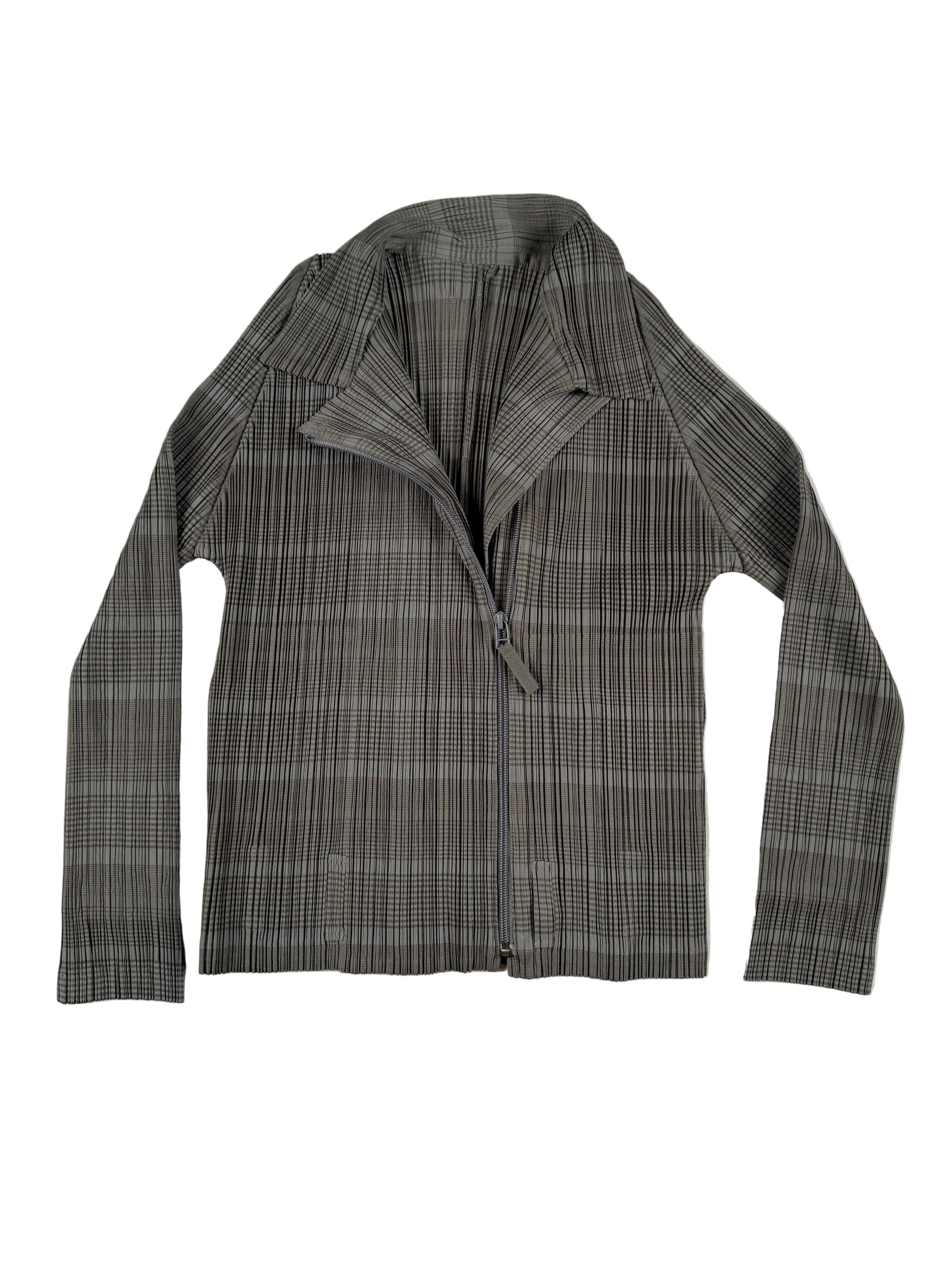 Issey Miyake Pleats Please gray zip up jacket with skirt set 2017
