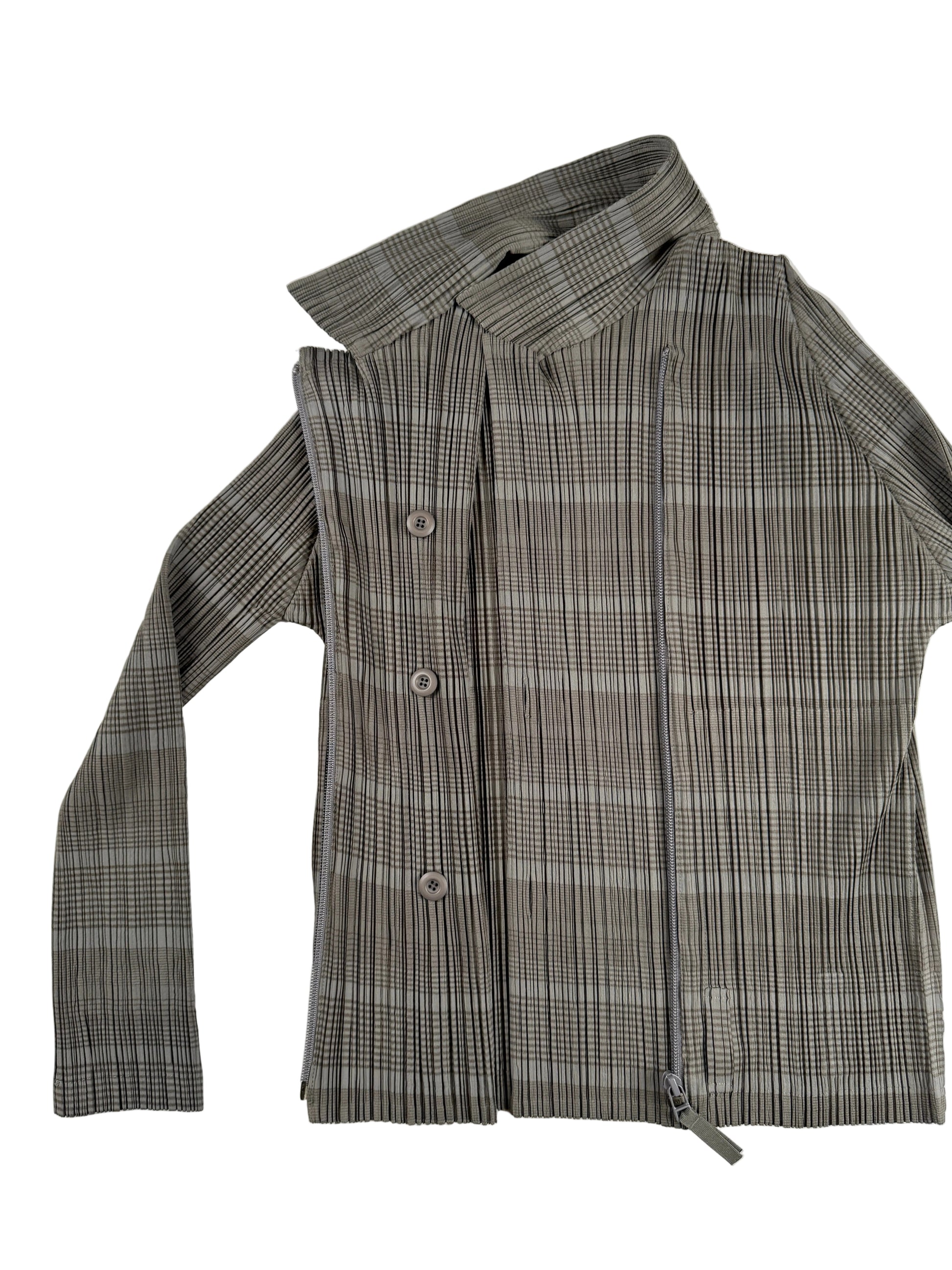 Issey Miyake Pleats Please gray zip up jacket with skirt set 2017