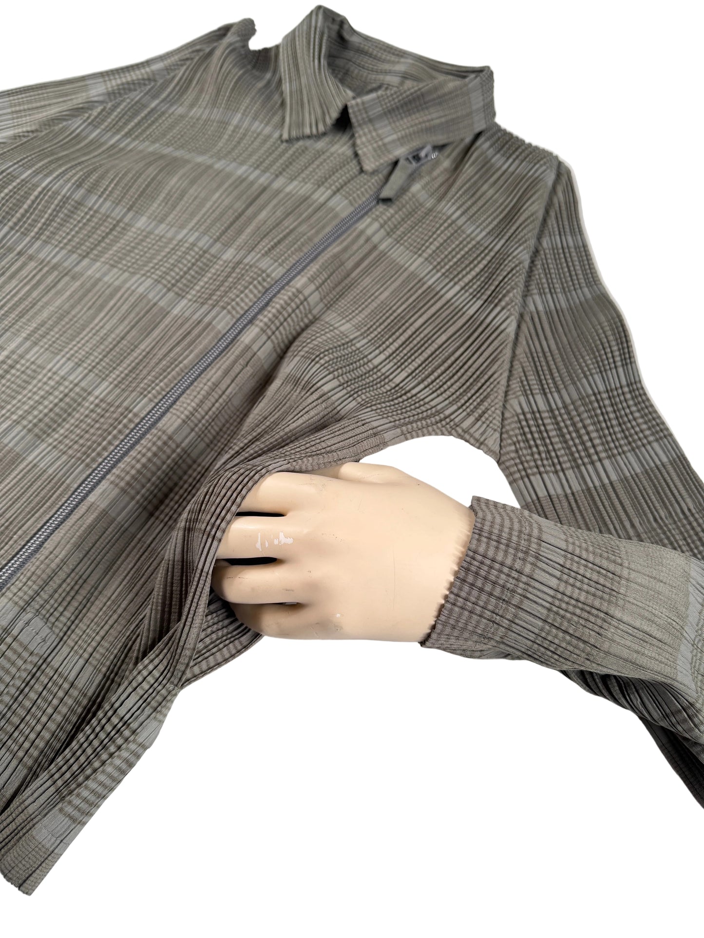 Issey Miyake Pleats Please gray zip up jacket with skirt set 2012