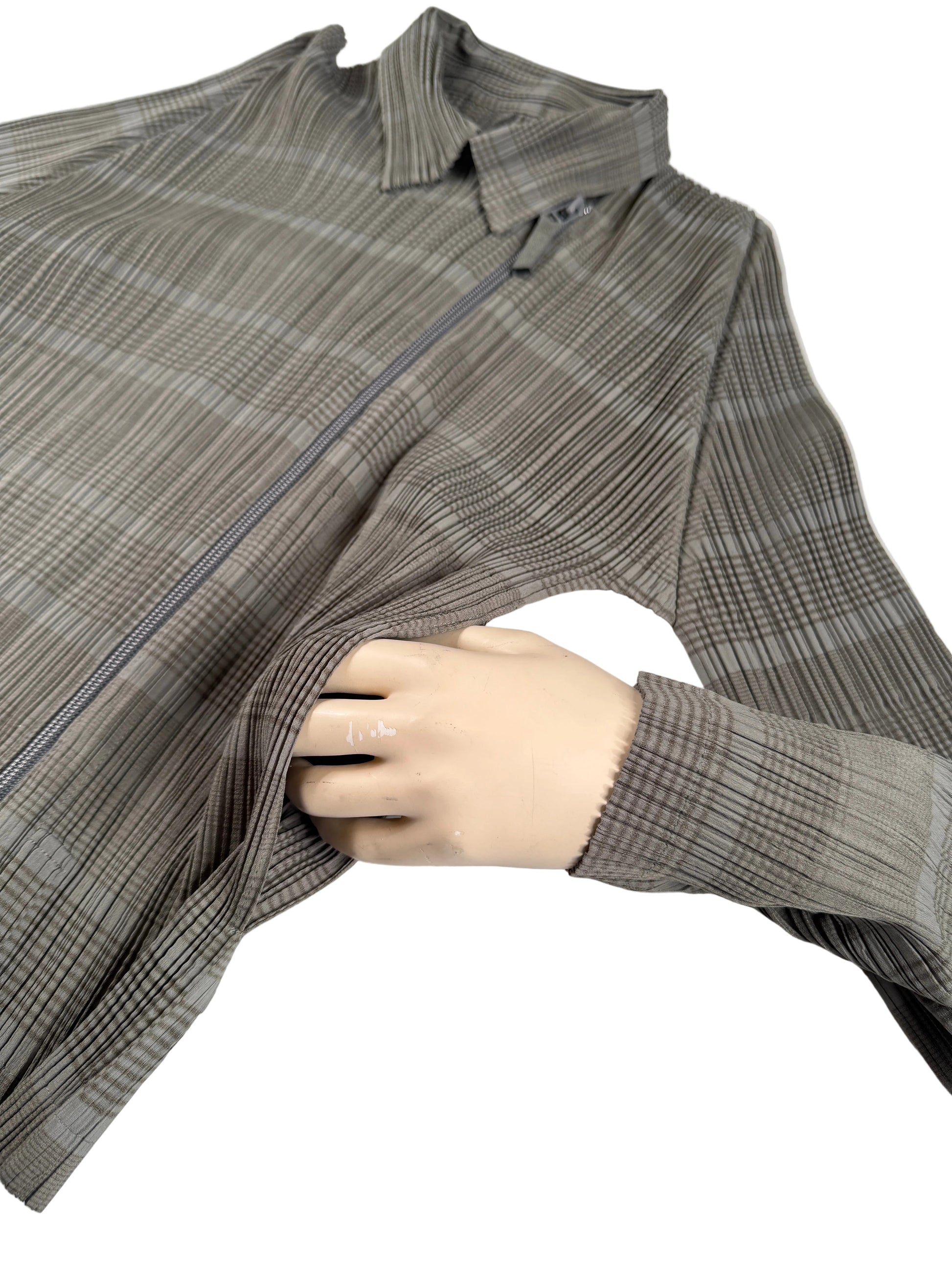 Issey Miyake Pleats Please gray zip up jacket with skirt set 2012