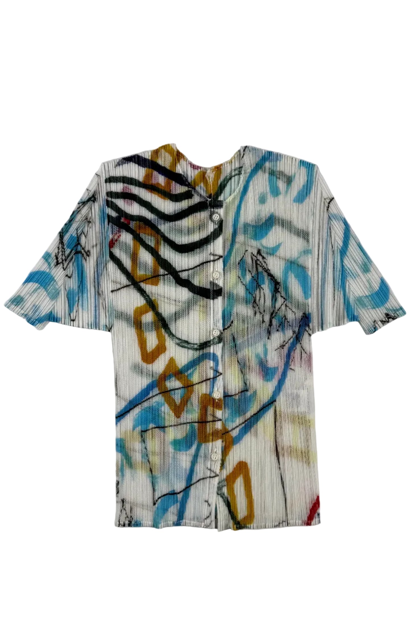 Issey Miyake Pleats Please white sheer blouse with graffiti pattern, 2012