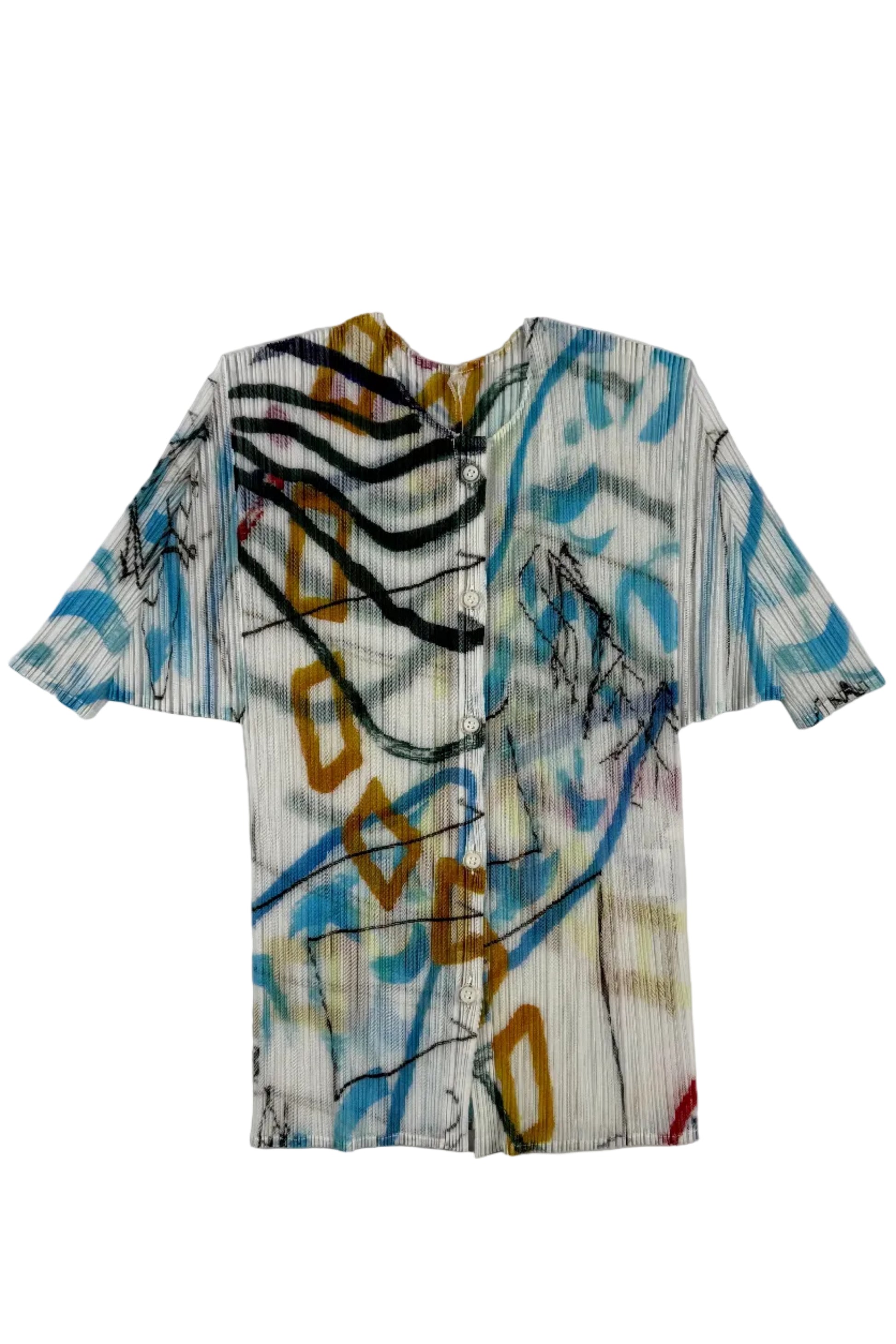 Issey Miyake Pleats Please white sheer blouse with graffiti pattern, 2012