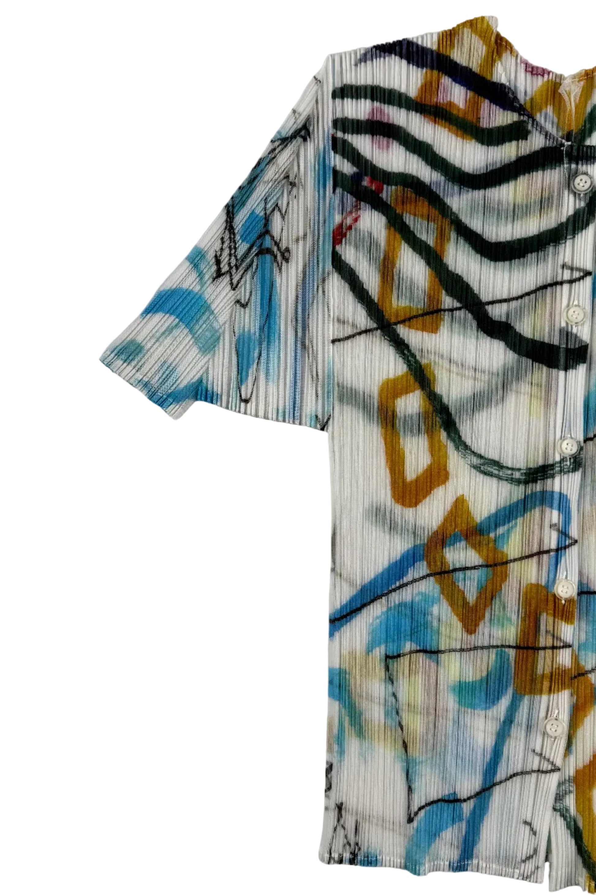 Issey Miyake Pleats Please white sheer blouse with graffiti pattern, 2012