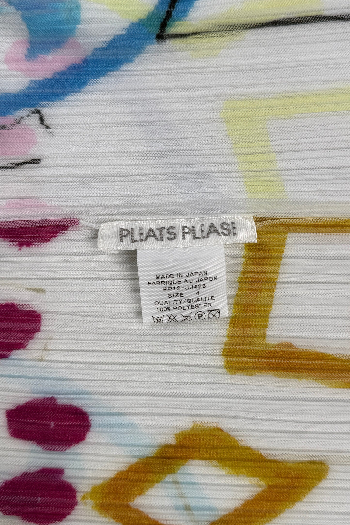Issey Miyake Pleats Please white sheer blouse with graffiti pattern, 2012