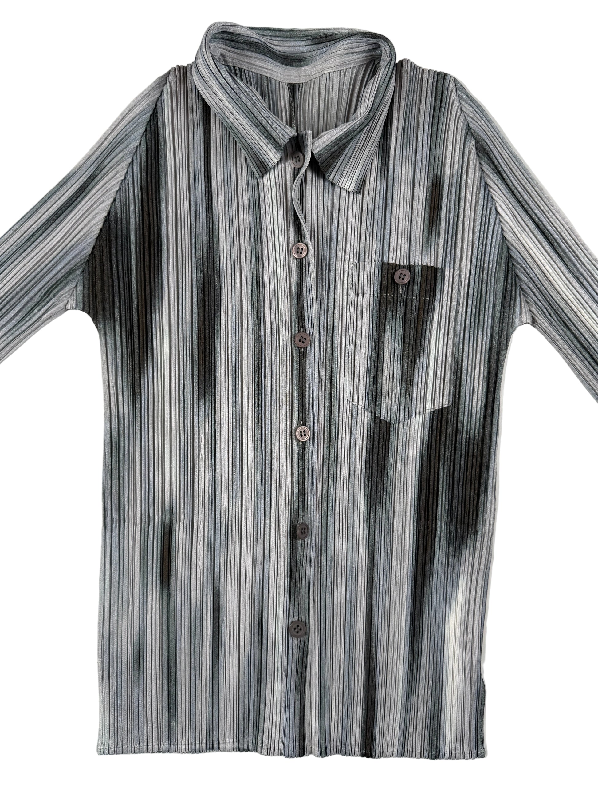 Issey Miyake Pleats Please gray strokes pattern blouse, 2015