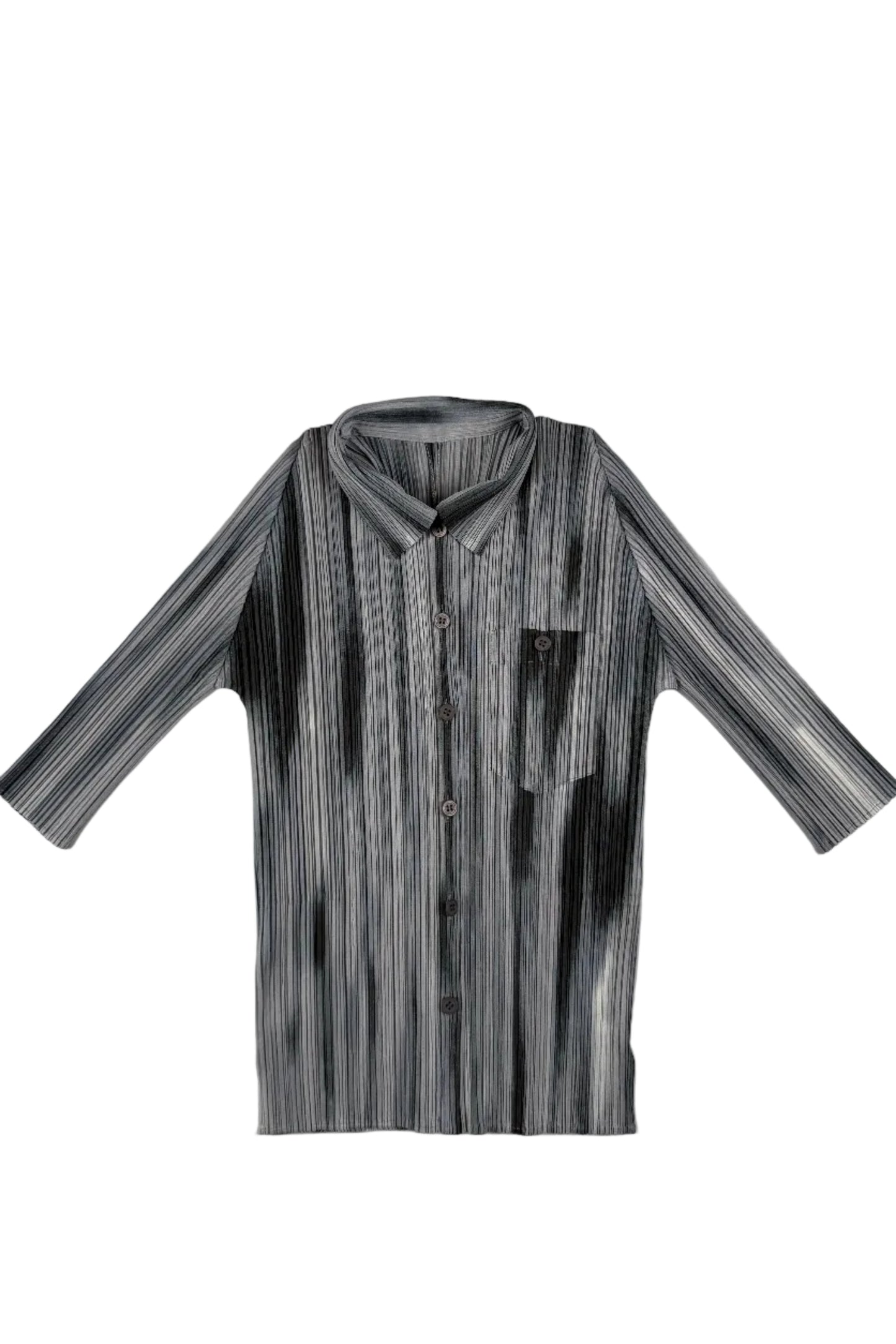 Issey Miyake Pleats Please gray strokes pattern blouse, 2015