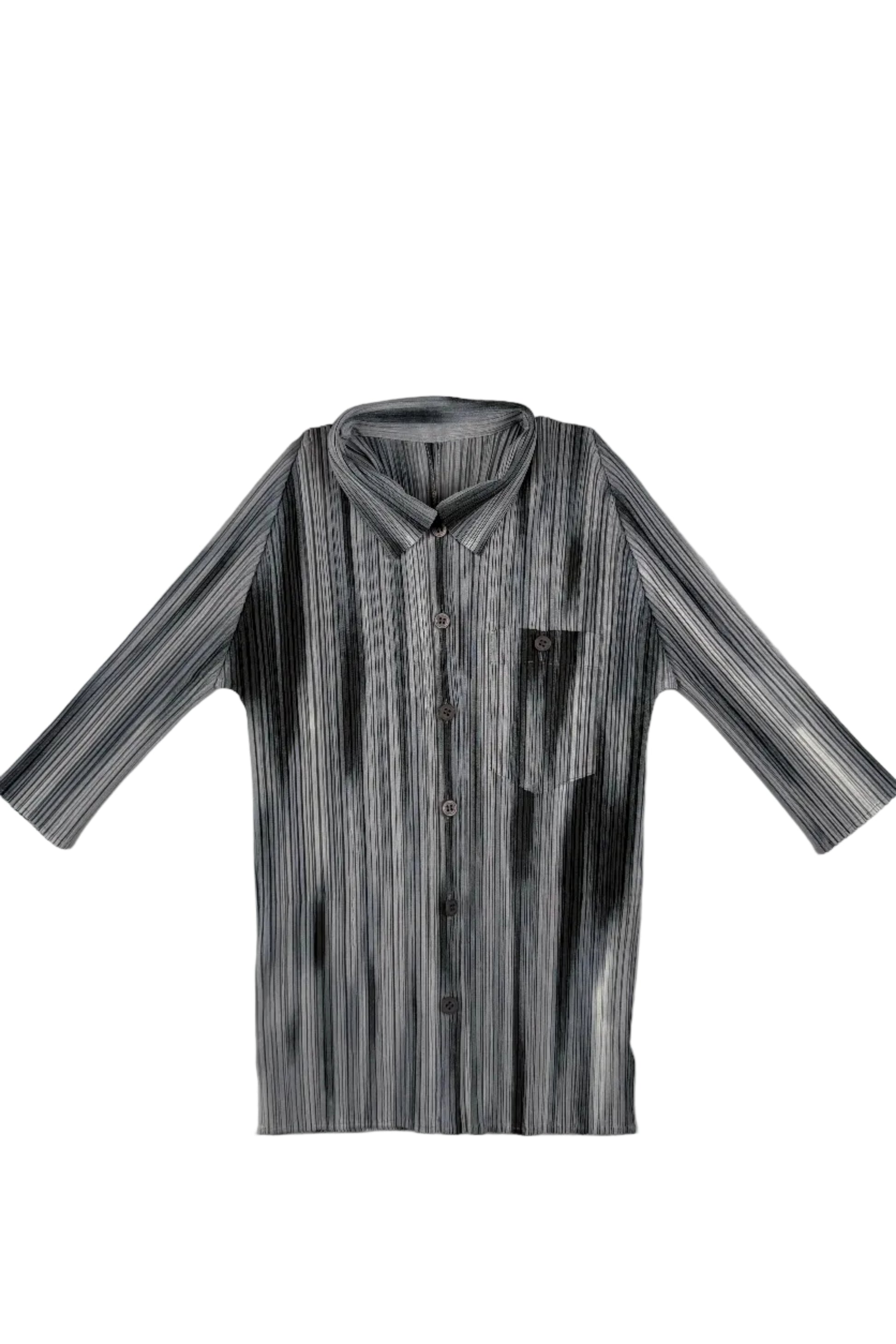 Issey Miyake Pleats Please gray strokes pattern blouse, 2015